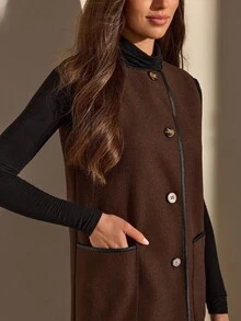 CLARA VERO Women Solid Color Button And Pocket Detailed Long Dresses - Chocolate Brown - View 6