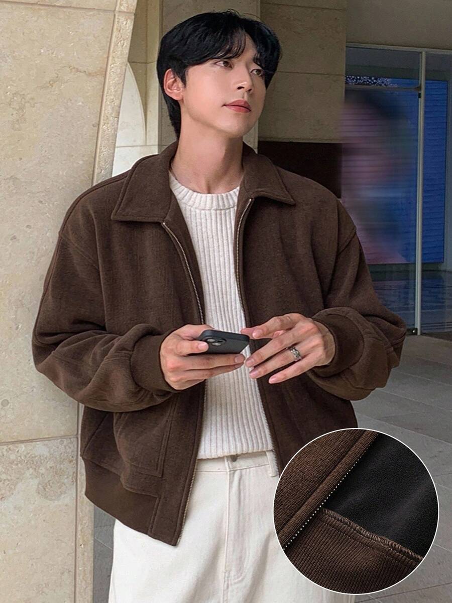 DAZY Men's Solid Dark Grey Commuter Short T-Shirt, Autumn Jacket Business Attire