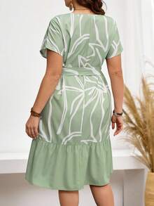 Miaspire Plus Size Women Line Pattern V-Neck Bat Sleeve Casual Elegant  Dress  Spring Outfits For Women  Summer Outfits  Vacation Outfits Woman Country Outfits Women