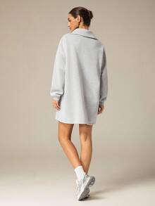 Hanevo 秋冬新款休闲街头简约通勤宽松返校高领拉链半开下摆套头衫长袖H型宽松卫衣+女短裤连衣裙套装