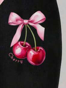 SHEIN Bộ áo thun tay ngắn cổ tròn in chữ hình quả anh đào và trái cây thường ngày cho bé gái, thời trang và sành điệu - Nhiều màu - Xem 3