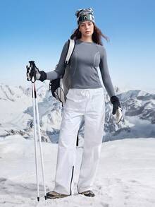 In My Nature 女士拼色圆领插肩袖修身户外T恤 - 灰色 - 查看 6