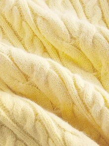 SHEIN MOD Women's Collegiate Style Embroidered Polo Collar Bowknot Knot Textured Yellow Sweater,Office,Work, Knitwear, Butter Yellow Sweater, Yellow Cable Knit Sweater,Fall/Winter - Yellow - View 5