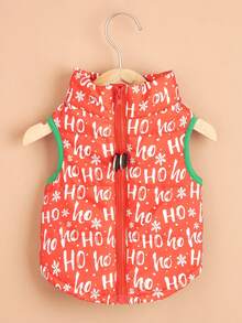 PETSIN 舒适的圣诞冬季狗狗背心节日图案，带姜饼人图案 Hoho 宠物夹克 - 紅白色 - 查看 4
