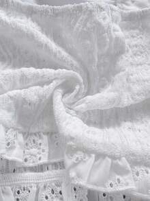 Dreamara 大码女式白色休闲纹理面料荷叶边抹胸上衣，适合度假、海滩、夏季、波西米亚风穿着 - 白色 - 查看 7