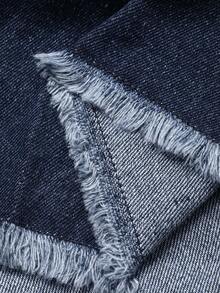 FRIFUL Jaket Denim Kasual Wanita Warna Polos dengan Detail Rumbai, Leher V, Tanpa Lengan, dan Hem Bergelombang - Biru - View 9