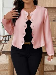 SHEIN Clasi Chaqueta elegante de doble botonadura de unicolor para talla grande - Rosa - Ver 4