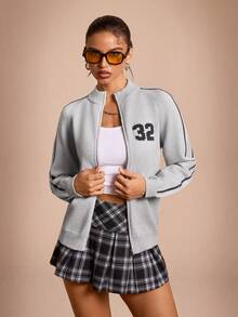 SHEIN Sports Women's Regular Loose Fit Long Sleeve Stand Collar Zip-Up Sweater Cropped Workout Jacket Gym Jacket For Women Jackets For Women Summer Sweaters For Women Cardigan For Women