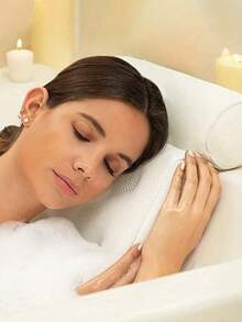 SHEIN 3D Bath Pillow With 6 Suction Cups, Waterproof Non-Slip Spa Bathtub Headrest Pad, Machine Washable Thickened Bath Cushion For Relaxation - White - View 3