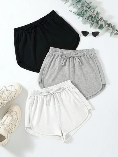 GlowEve Shorts casuais de verão com cordão na cintura e cor sólida