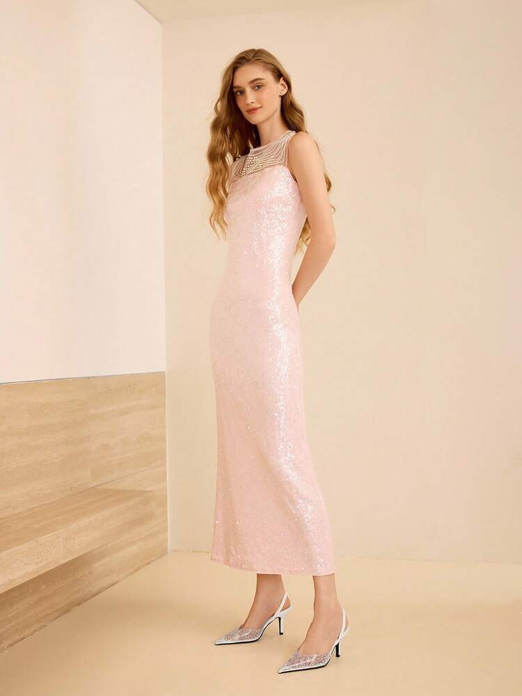 WOMEN'S FASHION MESH RHINESTONE BACKLESS STILETTO HEEL PARTY PUMPS, SUITABLE FOR HALLOWEEN