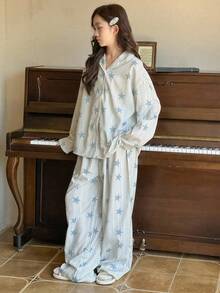 DAZY Teens/Girls Loose Fit All-Over Print Casual Homewear, Sweet Style, Autumn