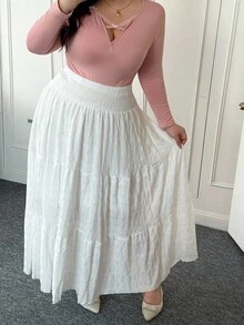 CovetEZ Plus Size Solid Color Drawstring Waist Skirt, Casual For Spring & Summer - White - View 5