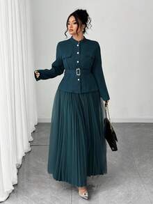 Elenzga 永不过时的万圣节大码套装，哥特式预科，周三风格（周三美学），亚当斯风格（不是家庭） - 綠色 - 查看 4