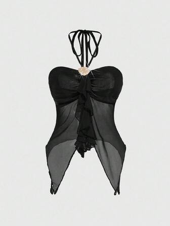 Fairycore Débardeur à bretelles fines avec décoration de coquillages et ourlet asymétrique pour femmes