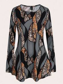 EMERY ROSE 2 件女式秋冬羊毛长袖 A 字型 T 恤和紧身裤套装，随机印花 - 彩色 - 查看 7