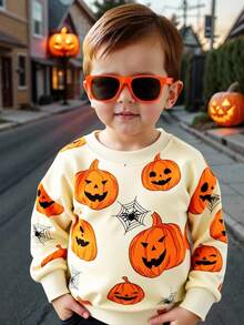 SHEIN Felpa ampia con girocollo comoda in maglia per ragazzi, con semplice motivo di Ognissanti, adatta per autunno/inverno