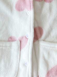 Genkimix Kids 3 件套女童心形图案开衫、吊带背心和毛绒裤休闲舒适睡衣套装 - 白色 - 查看 4