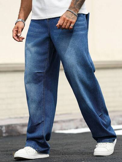 Manfinity Homme 大码男士宽松口袋阔腿休闲百搭牛仔裤