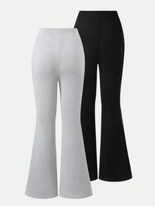 SHEIN Teen Girl Black & Heather Grey Flare Leggings, Versatile & Classic Combination Fall Winter