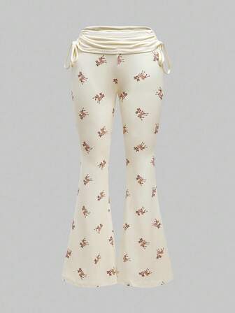 J-Fashion Blouse en dentelle brodée de cerfs mignons assortie à un pantalon évasé avec imprimé de cerfs sur tout le vêtement
