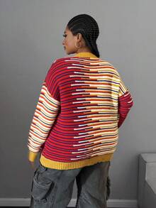 Maweii Plus Size Women Casual Colorblock Knit Cardigan Sweater Winter Fall Autumn - Orange - View 4