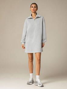 Hanevo 秋冬新款休闲街头简约通勤宽松返校高领拉链半开下摆套头衫长袖H型宽松卫衣+女短裤连衣裙套装