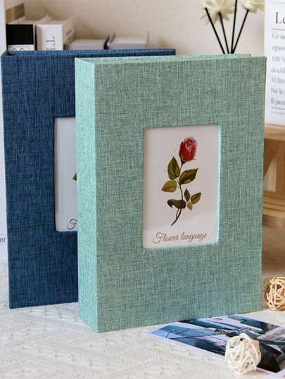 SHEIN Álbum de fotos con 200 bolsillos, cubierta de lino, DIY con espacio para escribir, álbum de recortes grande para fotos de 4x6, álbumes de fotos con deslizamiento, para el crecimiento de los niños