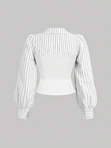 SHEIN MOD Plus Size White Contrast Striped Patchwork Asymmetric Hem Split Crop Camisole Shirt - White - View 2