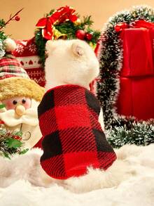 PETSIN 1pc Pet Dog Christmas Classic Plaid Reversible Fleece Warm Open Front Coat – Festive Holiday Tartan Jacket For Small Dogs, Cozy Dual-Sided Winter Outwear - Multicolor - View 6