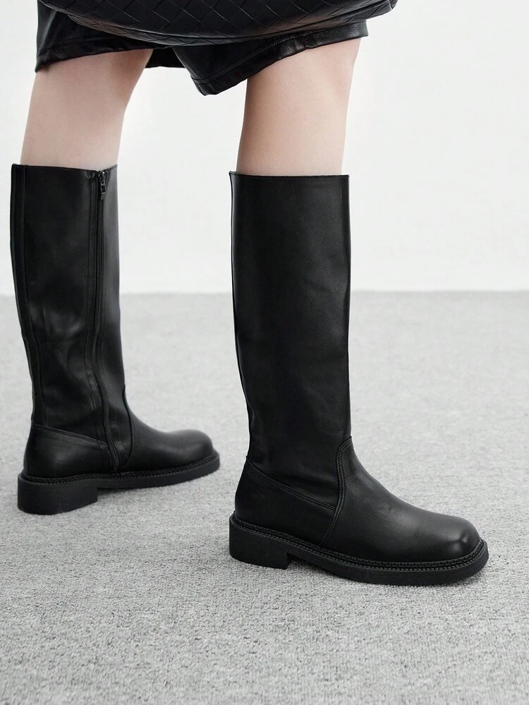 CUCCOO BIZCHIC High-Quality Black Knee-High Boots, Round Toe Flat Elegant Women's Boots, Fashionable Versatile New Long Boots, Showcasing Feminine Charm And Elegant