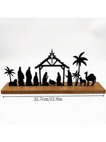 SHEIN Bộ tượng Chúa giáng sinh bằng kim loại cho Giáng sinh, trang trí trong nhà, cảnh Chúa giáng sinh bằng kim loại màu đen với đế gỗ, bộ tượng người Giáng sinh, đồ trang trí bàn Giáng sinh, đồ trang trí bàn Giáng sinh - màu đen - Xem 7