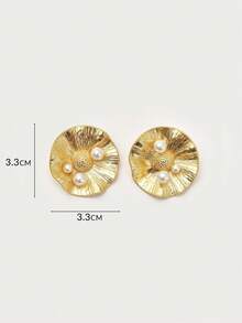 Opalesca 1 对珍珠/珍珠母，纹理，金属/金属饰面，3D 花朵/花卉耳钉，适合工作、休闲、优雅、可爱、奢华、婚礼、节日、度假、露营、Y2K、妈妈、女士、女孩、秋季、冬季、节日、假日、度假、老钱、万圣节 - 金色 - 查看 7