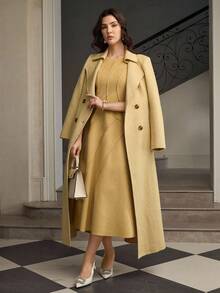 ZEYLAH Ärmellose Tweed-Maxikleid mit Rundhalsausschnitt für Damen - Gelb - Übersicht 7