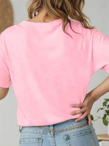 EMERY ROSE 大码万圣节T恤、大码街头服饰图案短袖T恤、可爱夏季上衣 - 粉色 - 查看 2