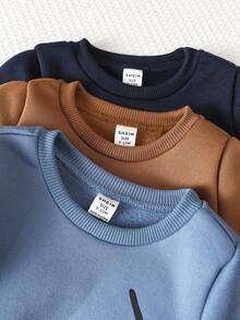 SHEIN 6 件套男童/女童百搭休闲宽松运动衫和运动裤套装，蓝色、卡其色、海军蓝，适合日常穿着和户外，秋冬季