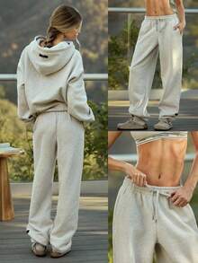 GLOWMODE Quần chạy bộ cơ bản chất liệu nỉ dày dặn, dáng rộng, có dây rút, có thể điều chỉnh, có túi bên hông, mặc hàng ngày, giữ ấm mùa đông - Màu Xám nhạt - Xem 7