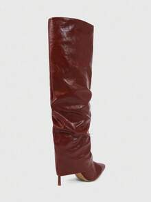 CUCCOO SZL Botas de tacón de aguja de punta fina para mujer, diseño de material de doble capa de PU marrón, moda minimalista cómoda para uso diario, fiesta, evento, con cremallera lateral y de fácil puesta