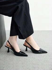 CUCCOO BIZCHIC 绿色复古尖头中跟优雅简约通勤女士高跟鞋，适合工作、约会和正式场合 - 黑色 - 查看 5