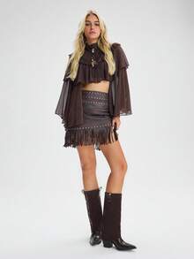 Styleloop Bốt cao bồi mũi nhọn phong cách miền Tây, trang phục thường ngày thời trang dành cho nữ, thích hợp cho Halloween, Giáng sinh, mùa thu, màu nâu - màu nâu - Xem 5