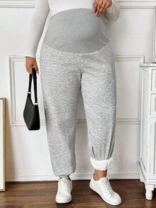 SHEIN 大码孕妇高腰休闲羊毛裤，秋冬