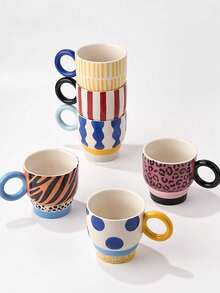 1pc 300ml Original Hand-Painted Ceramic Mug, Creative Household/Office Coffee Cup, Beautiful Tea Cup, Couple Water Cup Back To School - Multicolor - View 8