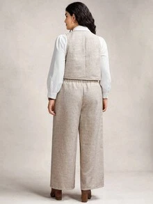 Comfylo 女士休闲条纹无袖上衣和条纹裤套装节日夏季波西米亚风复古货币女士夏季服装春假狂欢服装节日春假服装棉质 - 米色 - 查看 5