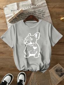 INAWLY T-shirt rond à imprimé chien pour femmes, hauts graphiques pour femmes