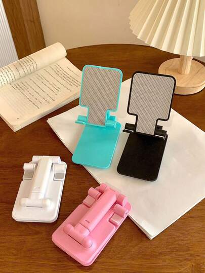 SHEIN 1PC Foldable Desktop Phone Stand - Adjustable Height & Angle, Universal Phone Holder For All Smartphones, Portable Travel & Office Essentials, Non-Slip Silicone Base, Hands-Free Viewing For Video Calls, Streaming, Reading - Space Saving Desk Organizer