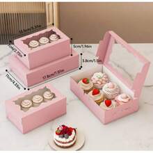 SHEIN Hộp quà bánh ngọt hình vuông (6 chiếc/12 chiếc), có cửa sổ trong suốt, màu hồng, hộp đựng đồ ăn nhẹ cao cấp dùng cho các món tráng miệng, bánh rán, bánh nướng, kẹo, bánh ngọt, bánh muffin, bánh macaron. - Hồng - Xem 2