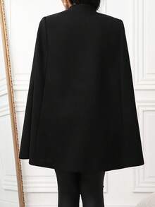 SHEIN Lady 黑色斗篷毛呢大衣，秋冬时尚百搭，日常通勤、聚会、办公室穿着都适用。 - 黑色 - 查看 2