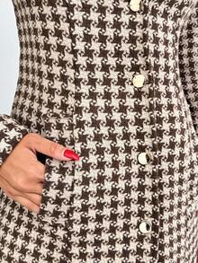 EURMUSE Sobretudo de lã elegante com botões frontais dourados multicoloridos e estampa pied-de-poule para mulheres - Multicolorido - Ver 8