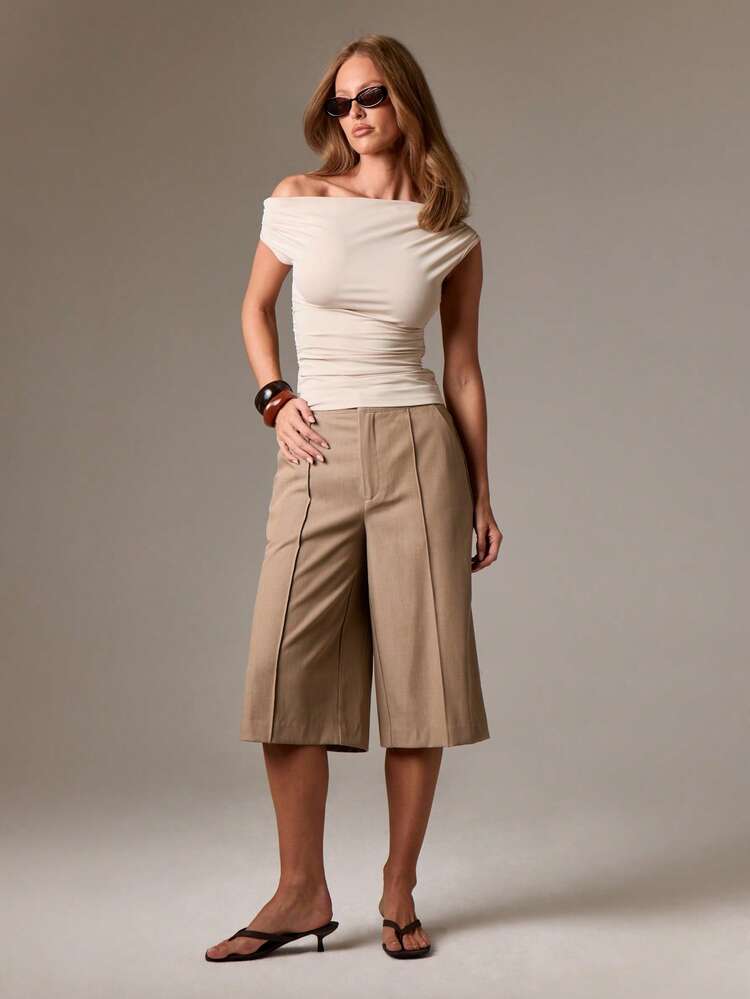Tailored Wide Leg Culottes With Pin Tuck Detail