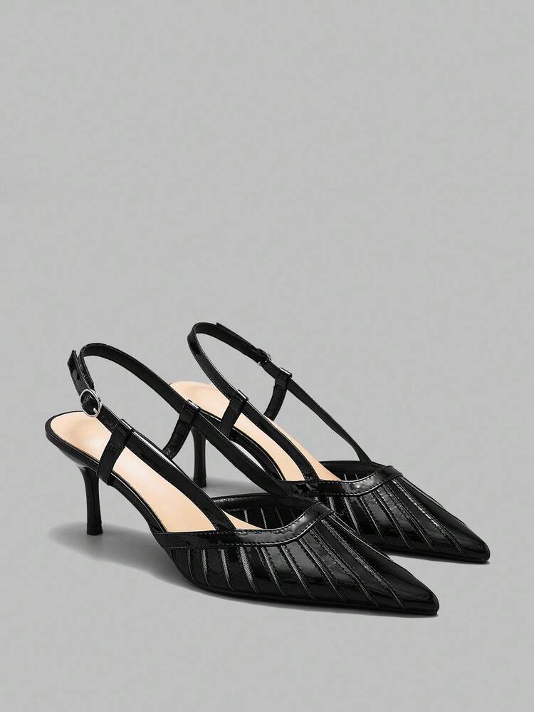 7cm Elegant Black High Heel Mule Pumps For Women, Suitable For Commuting